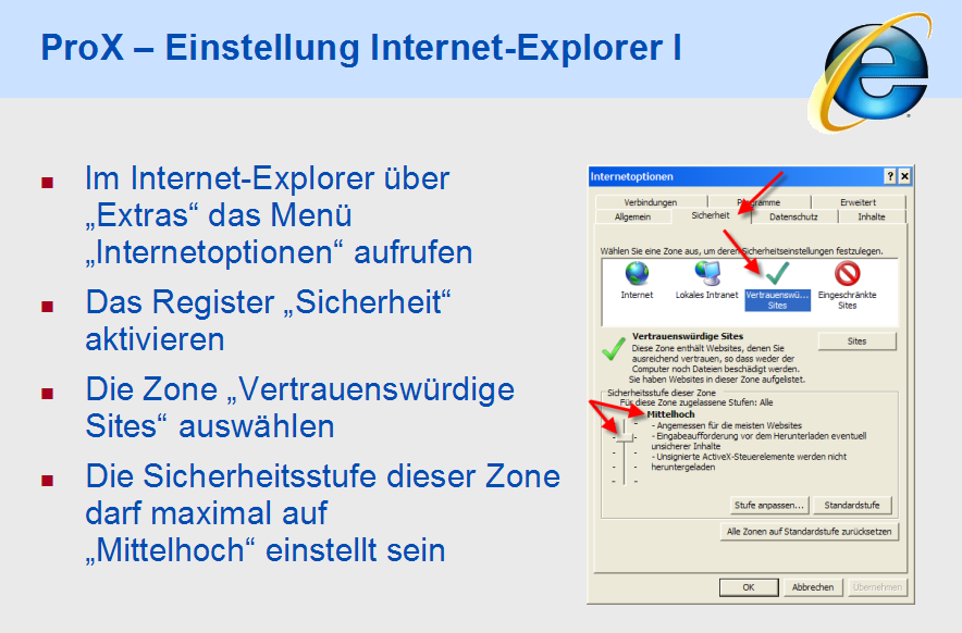 ProX - Einstellung Internet-Explorer